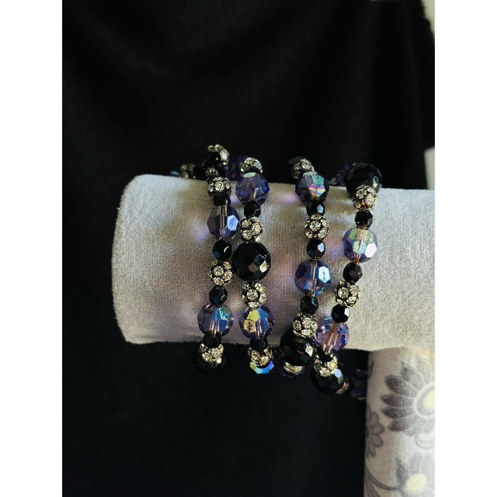 Iridescent Bracelet Purple & Black MultiBeads & Dangles Memory Wire for Any Size - Picture 10 of 16